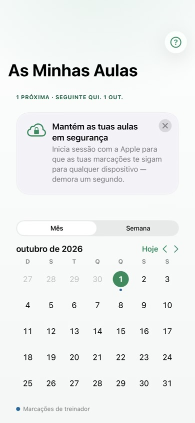 Uma aula de padel marcada em Minhas Aulas, com lembretes